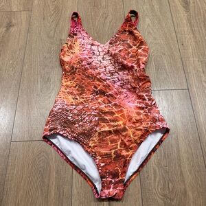 Speedo Red and Pink One Piece Swimsuit